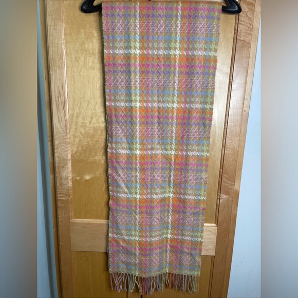 100% Cashmere Scarf Made in Scotland 64” x 12” Warm & Cozy 🍁 Pink Orange Blue - Picture 2 of 11